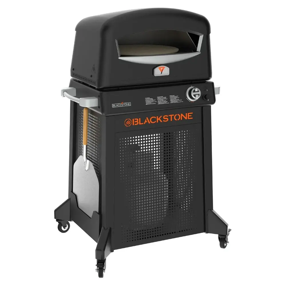Blackstone 6825 27 inch Pizza Oven with Mobile Cart, 16 inch Rotating Cordierite Pizza Stone with 2Stone Technology and Auto Electric Ignition in Black