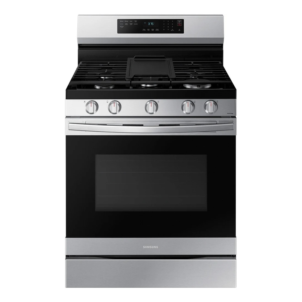 Samsung NX60A6511SS 30 inch Smart Freestanding Gas Range with 5 Burners, 6 cu. ft. Oven Capacity, Convection, Removable Non-Stick Griddle, Storage Drawer and Air Fry (Stainless Steel)